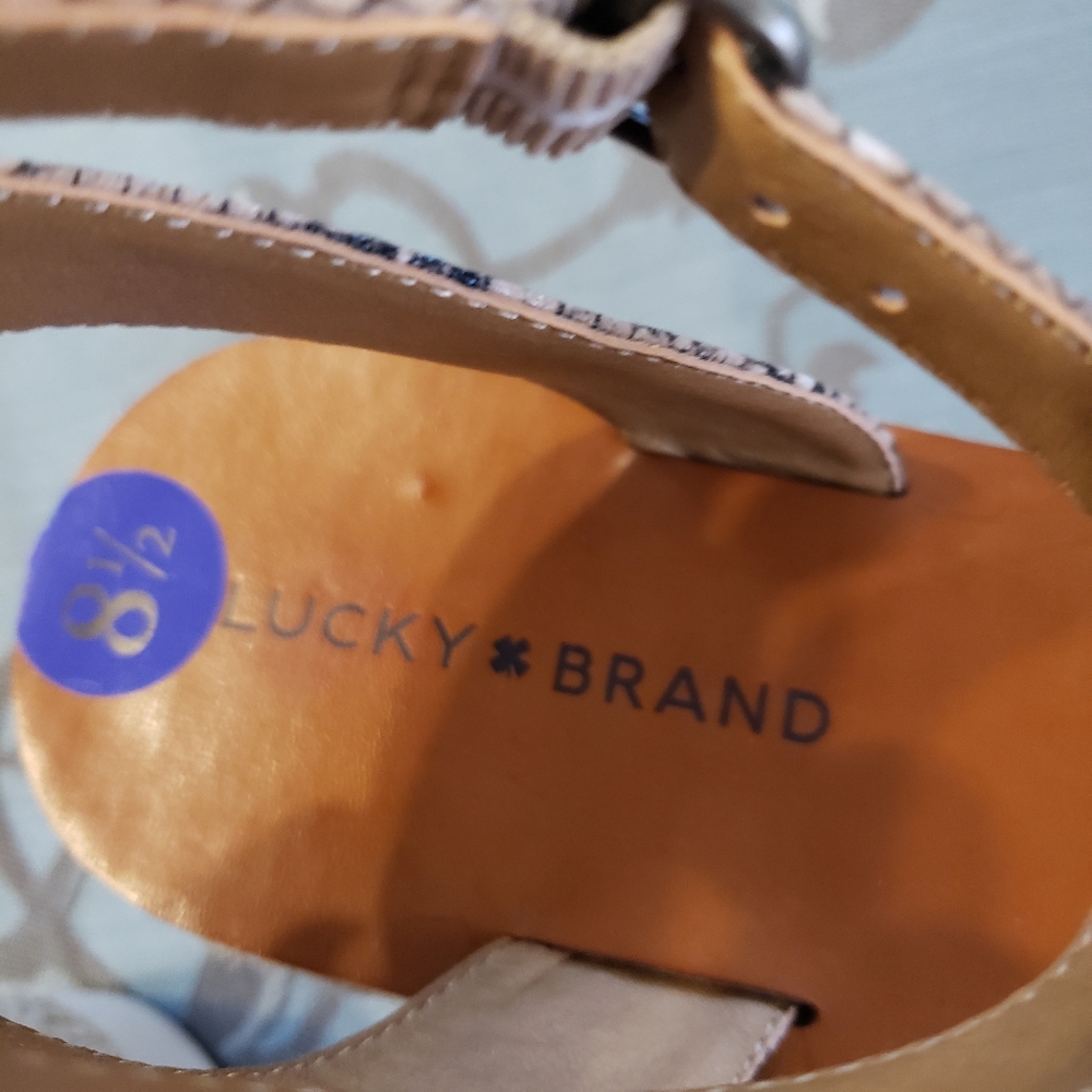 Lucky Brand Jeneka Snakeskin Tan Black Espadrille Platform Sandals Women 8.5 - Picture 10 of 12